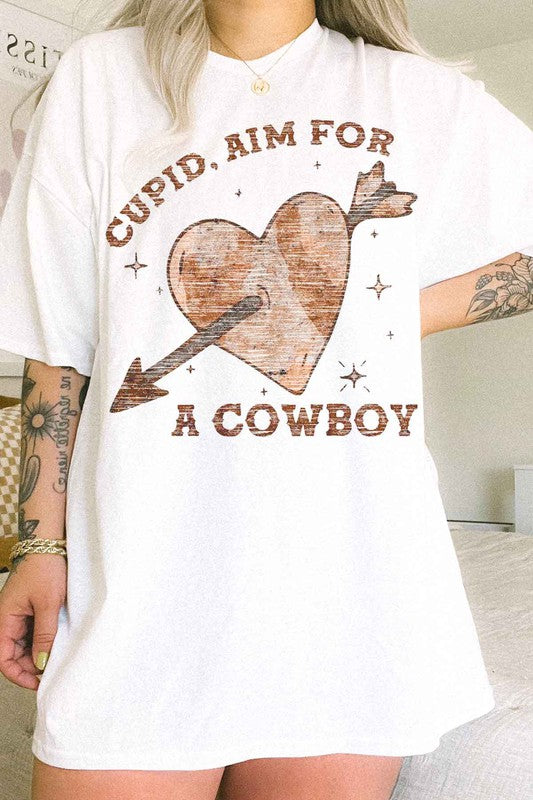 "Cupid Aim for a Cowboy" Oversized Graphic Tee