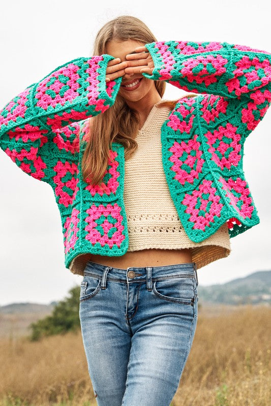 Floral Crochet Knit Cardigan