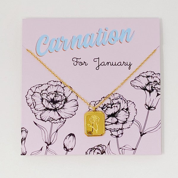 Engraved Flower Birthstone Pendant Necklace