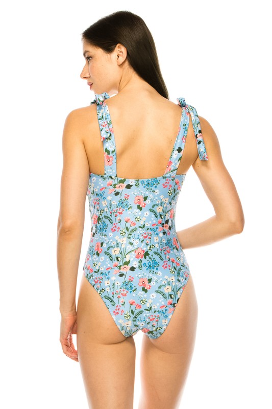 Floral One Piece with Shoulder Ties