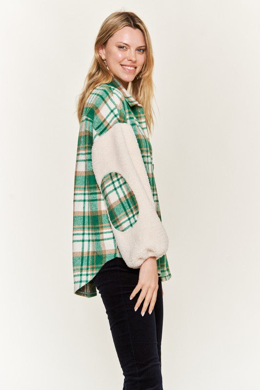 Wool Jacket with Fuzzy Sleeves