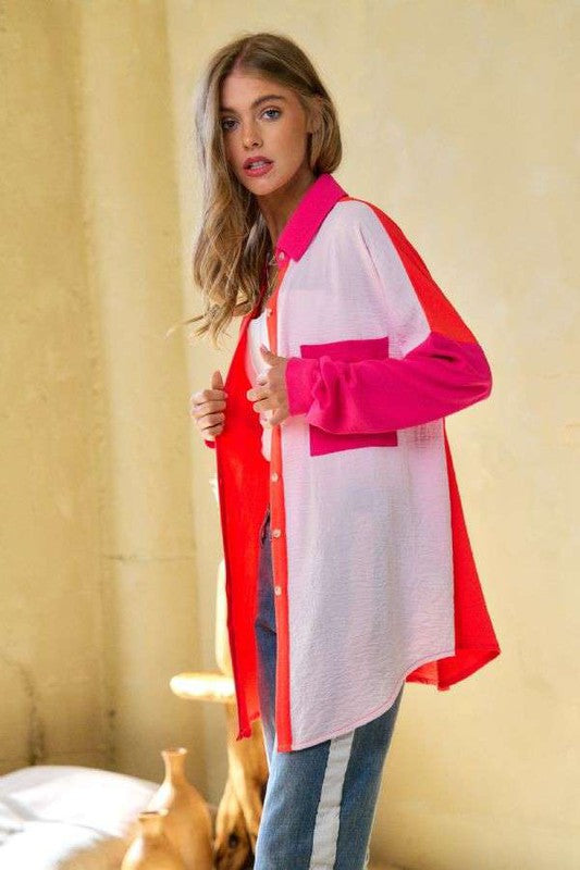 Color Block Button Up Shirt