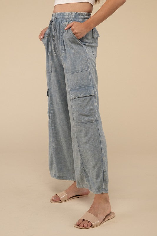 Washed Linen Cargo Pants
