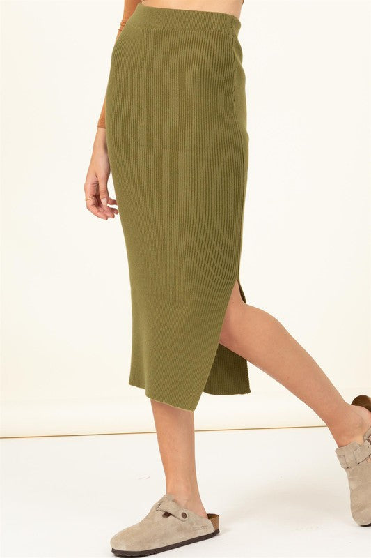 Ribbed High-Waist Midi Skirt