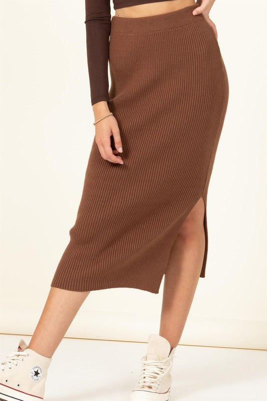 Ribbed High-Waist Midi Skirt