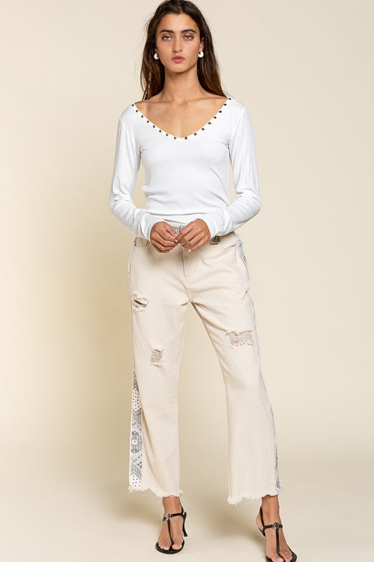 Studded V-Neck Top