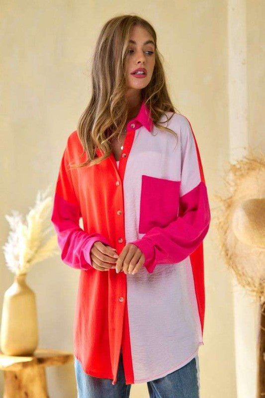 Color Block Button Up Shirt