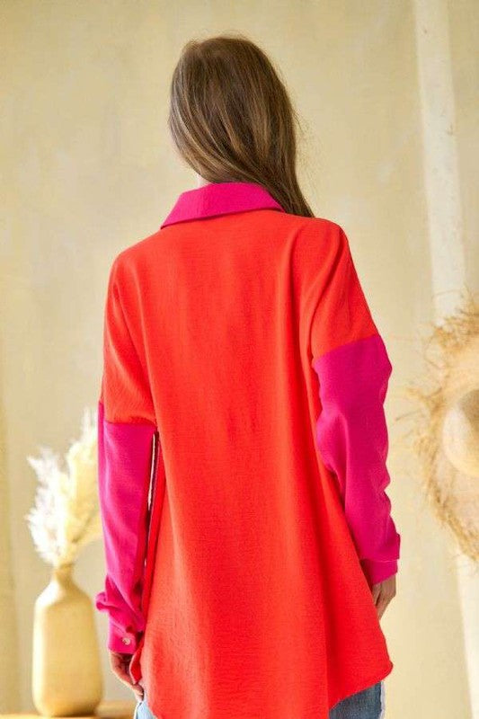 Color Block Button Up Shirt