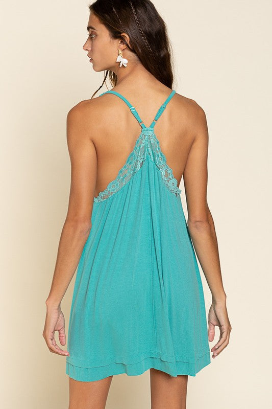 Deep V-Neck Dress with Front Lace Detail