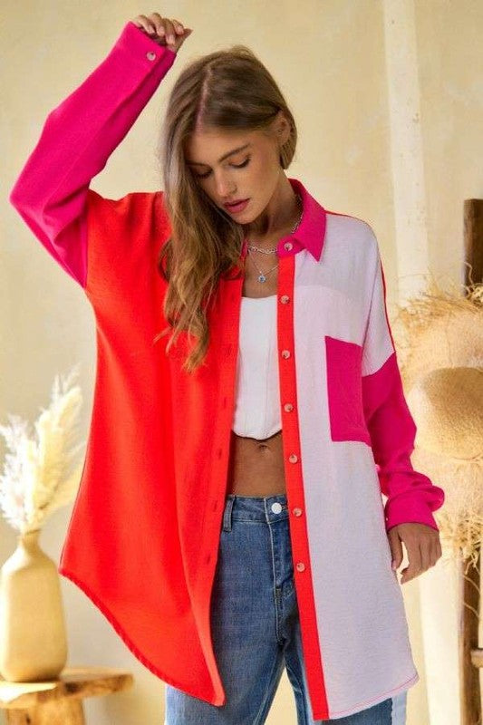 Color Block Button Up Shirt
