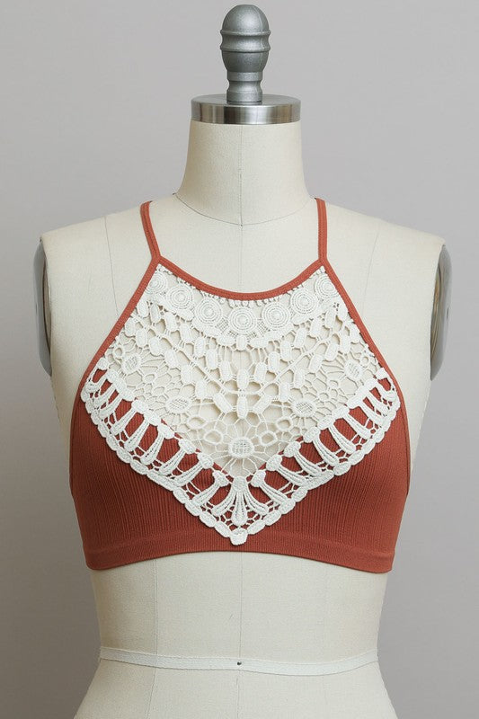 High Neck Crochet Lace Bralette