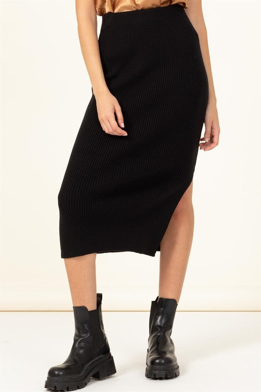 Ribbed High-Waist Midi Skirt