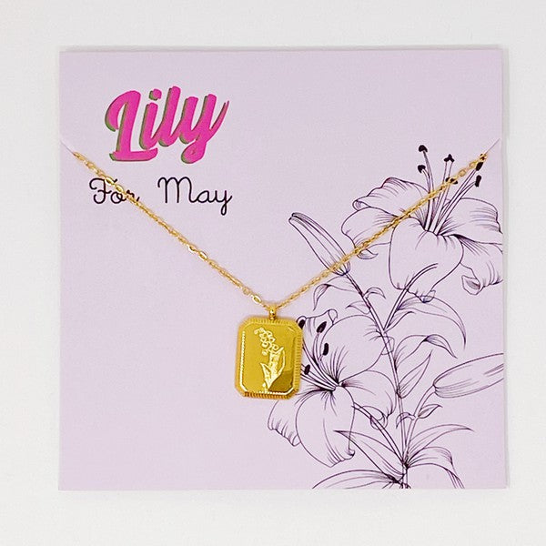 Engraved Flower Birthstone Pendant Necklace