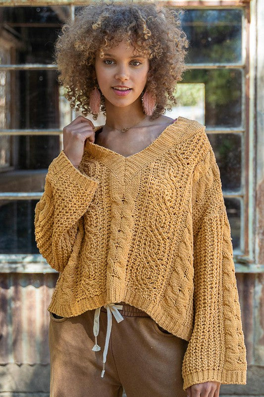 V Neck Twisted Crop Knit Sweater