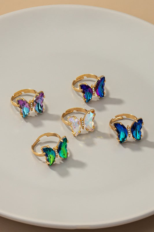 Aurora-Borealis Crystal Butterfly Ring