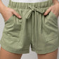 Elastic Waist Front Pocket Roll-Up Shorts