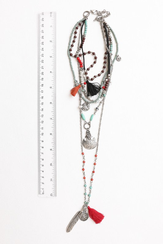 Feather Fringe Multi-Layered Necklace