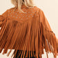 Make a Bold Western Statement with Studded Fringe Open Jacket
