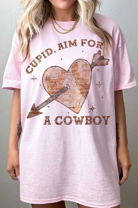 "Cupid Aim for a Cowboy" Oversized Graphic Tee