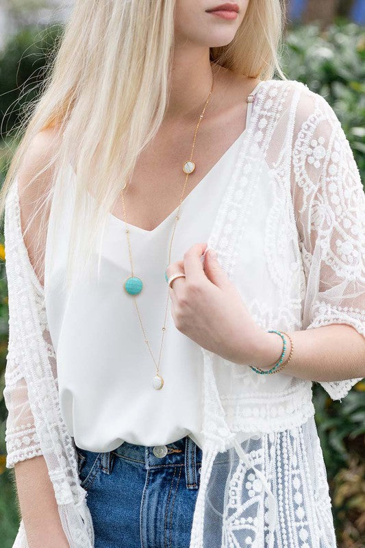 Bohemian White and Turquoise Stone Necklace