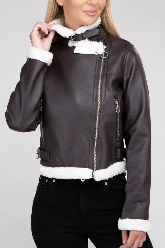 Trimmed Faux Leather Jacket